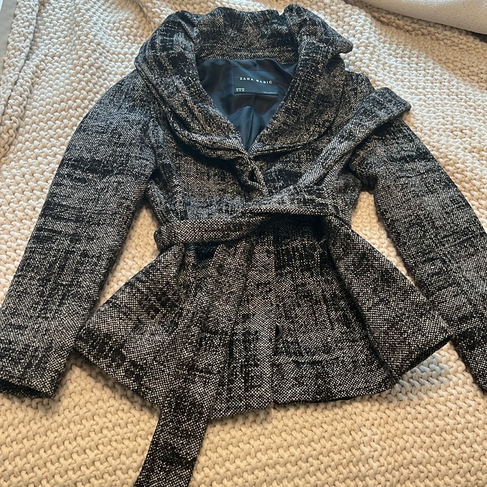 Zara wool blend coat with funnel collar
